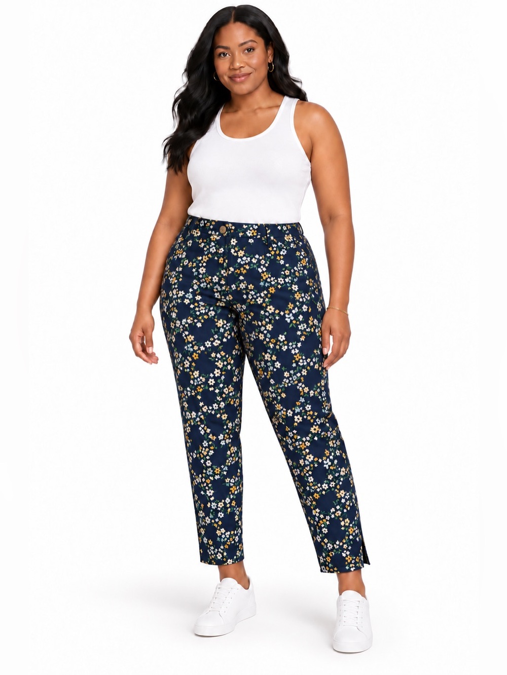 MICHAEL Michael Kors Size 14 Navy Ditsy Floral Ankle Pants Straight Leg